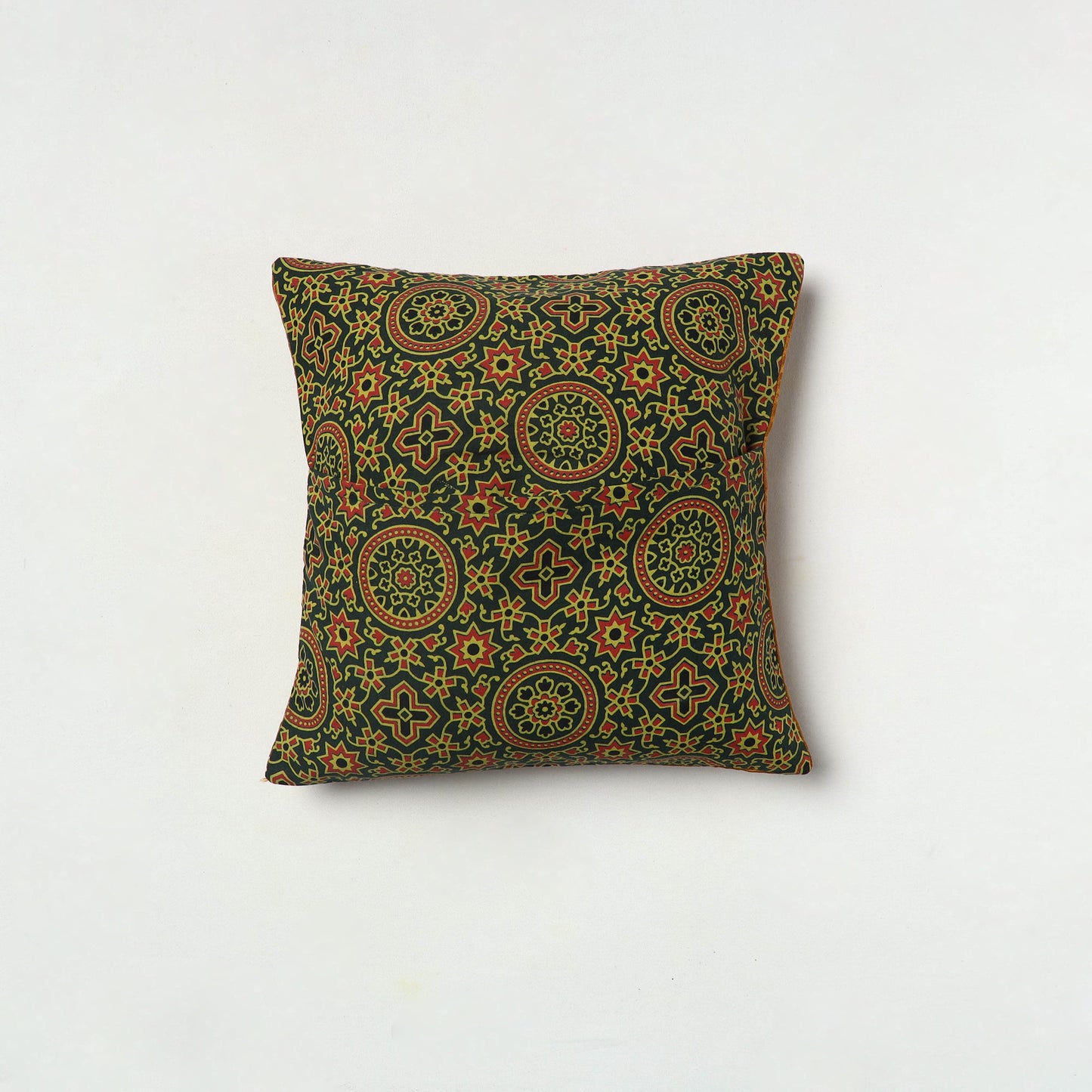 Brown - Kutch Embroiderd Mashru Silk Ajrakh Print Cushion Cover 02
