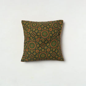 Brown - Kutch Embroiderd Mashru Silk Ajrakh Print Cushion Cover 02