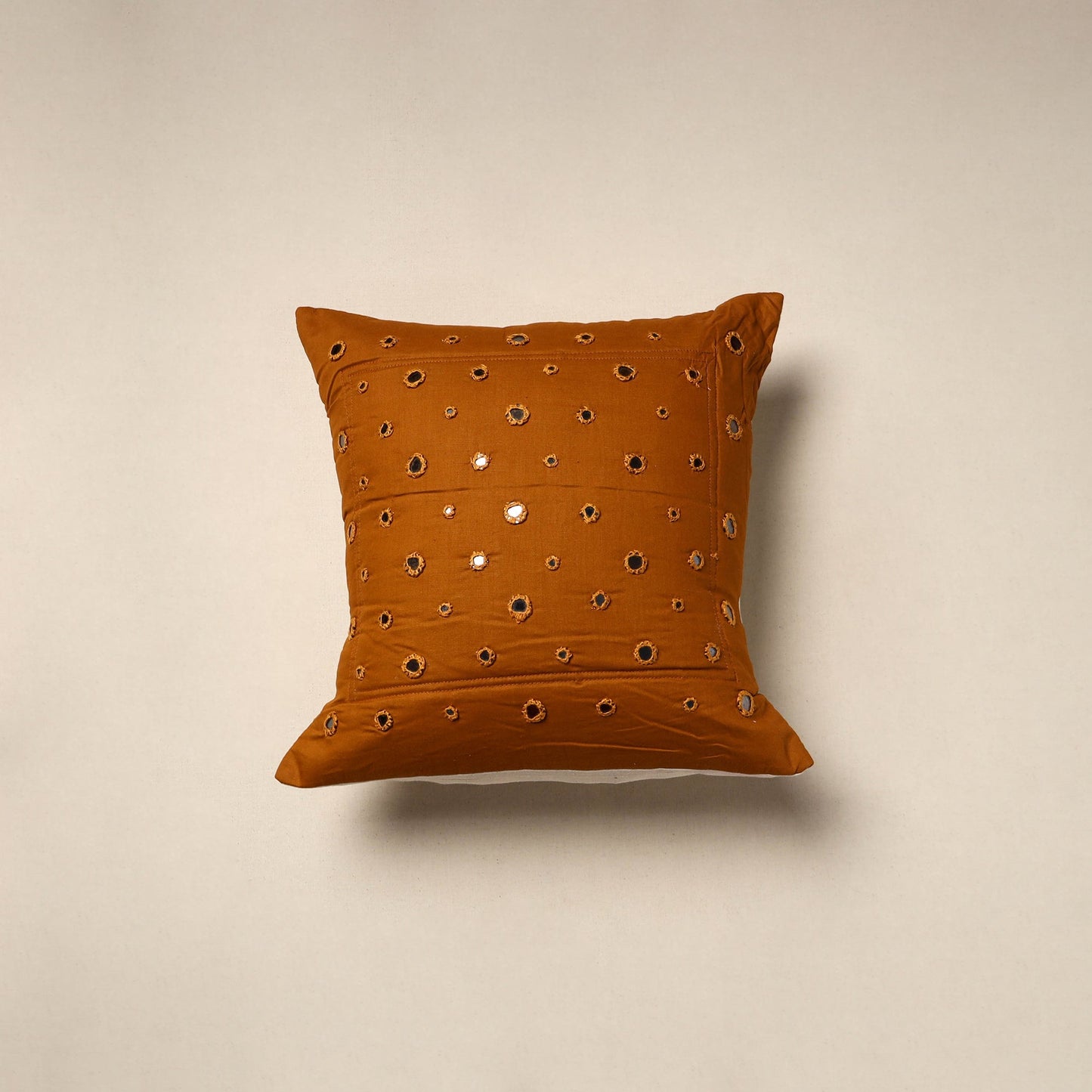 Kutch hand embroidery mirror work quilted cushion cover (16