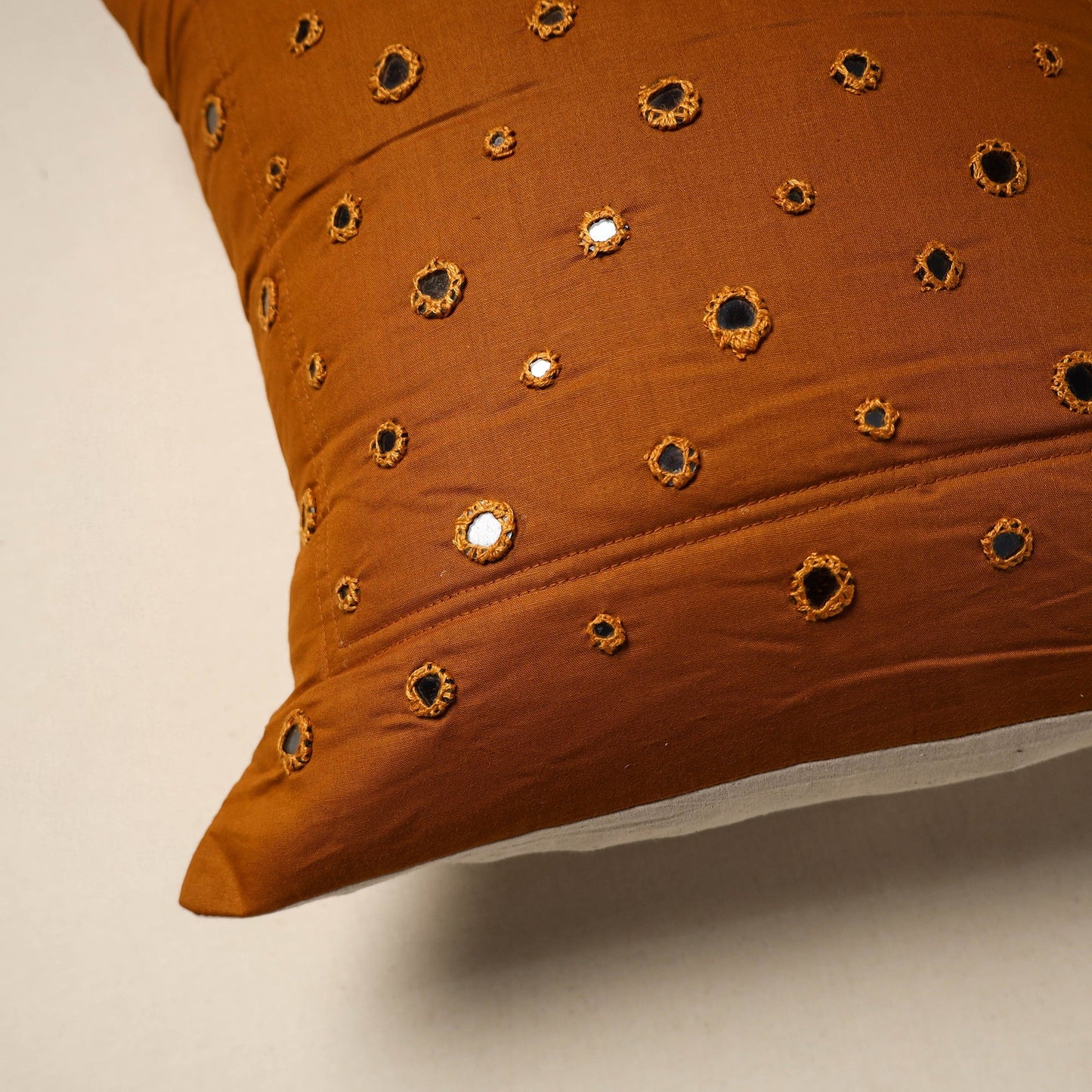 Kutch hand embroidery mirror work quilted cushion cover (16