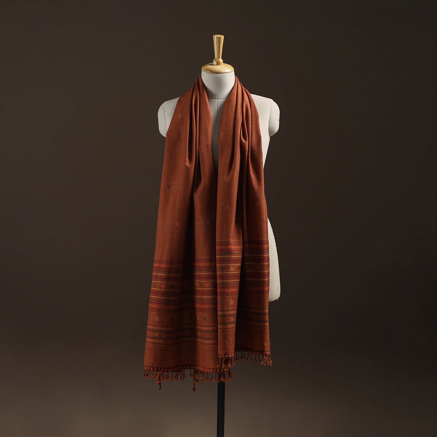 Brown - kutch bhujodi handwoven merino wool shawl 15