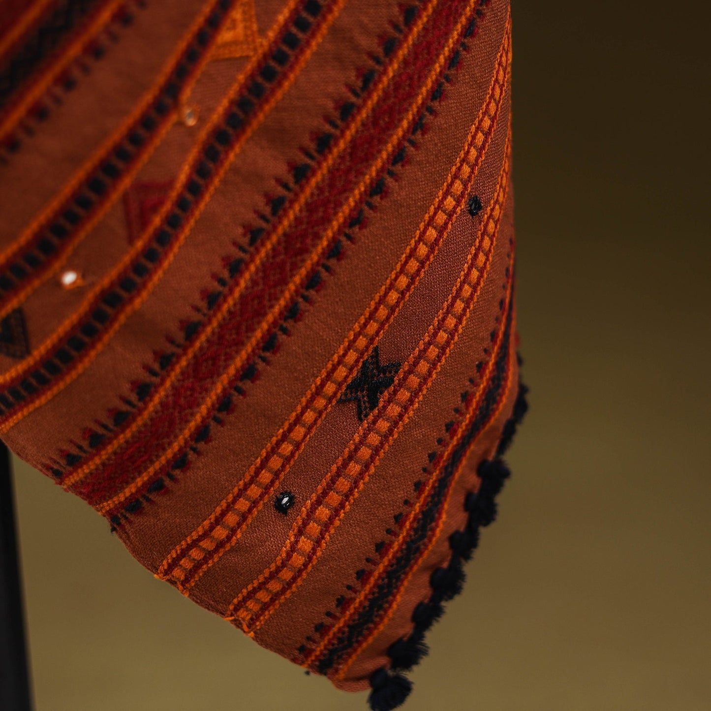 Brown - kutch bhujodi handwoven mirror work acrylic wool