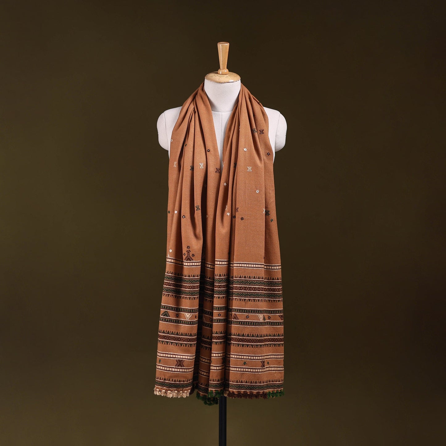 Kutch bhujodi handwoven mirror work acrylic wool shawl 99