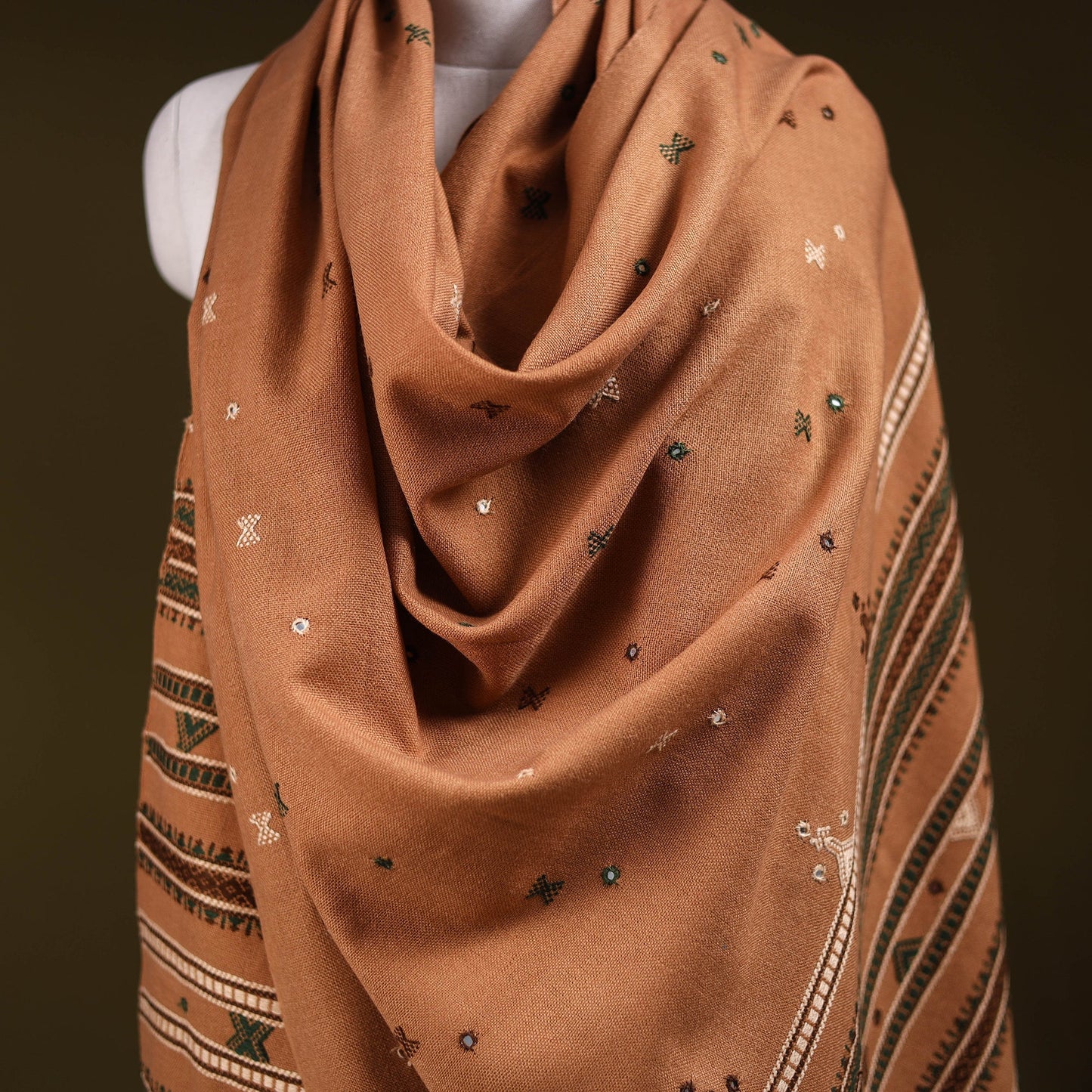 Kutch bhujodi handwoven mirror work acrylic wool shawl 99