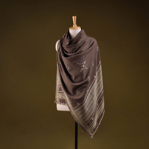 Kutch handwoven mirror work chomuk buta acrylic wool shawl