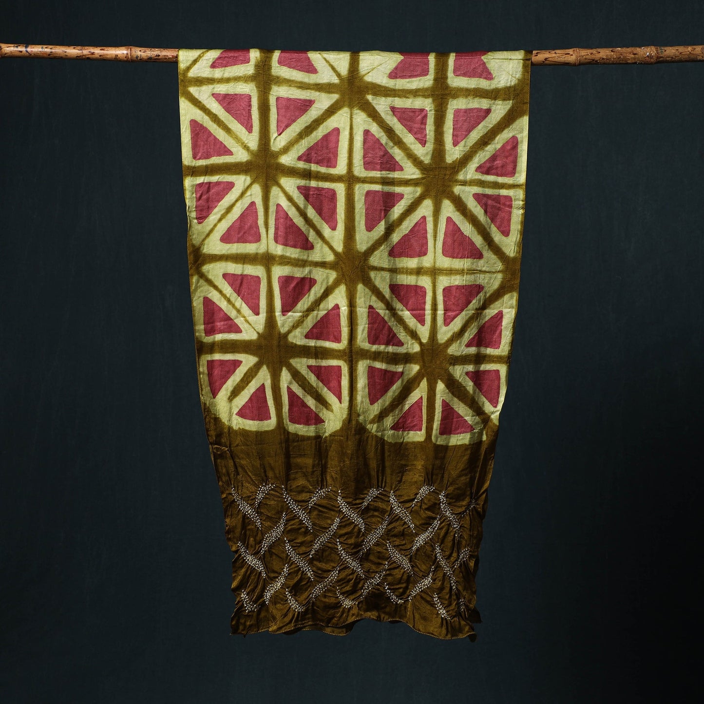 Kutch modal silk clamp dyed bandhani shibori stole 03