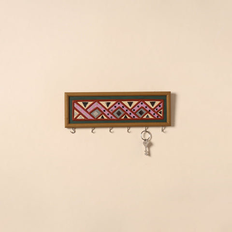 Kutch mud mirror work lippan art key holder (4 x 12 in) 05