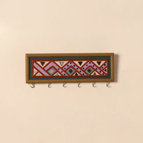 Kutch mud mirror work lippan art key holder (4 x 12 in) 05