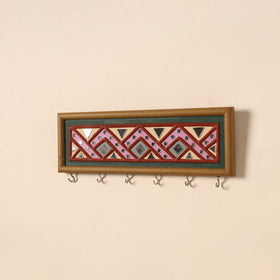 Kutch mud mirror work lippan art key holder (4 x 12 in) 05