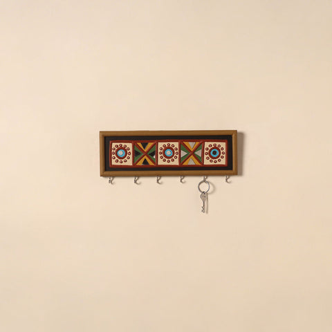 Kutch mud mirror work lippan art key holder (4 x 12 in) 23