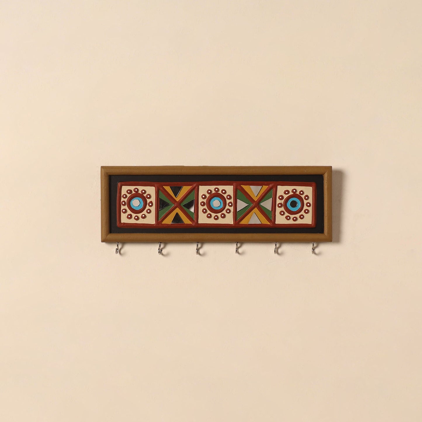 Kutch mud mirror work lippan art key holder (4 x 12 in) 23