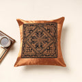 Brown Kutch Neran Hand Embroidery Mashru Silk Cushion Cover