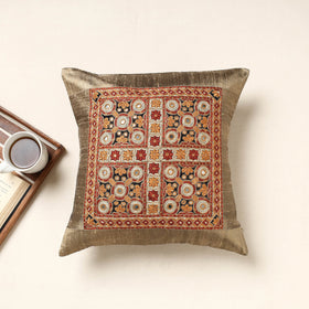 Brown Kutch Pakko Hand Embroidery Silk Cushion Cover