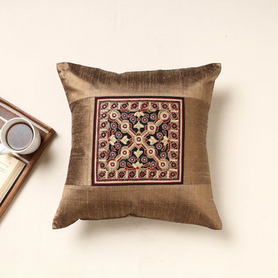 Buy Brown Kutch Pakko Hand Embroidery Silk Cushion Cover