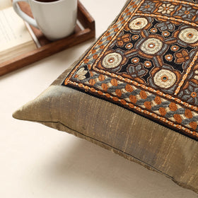 Brown Kutch Pakko Hand Embroidery Silk Cushion Cover
