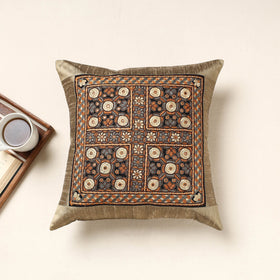 Brown Kutch Pakko Hand Embroidery Silk Cushion Cover