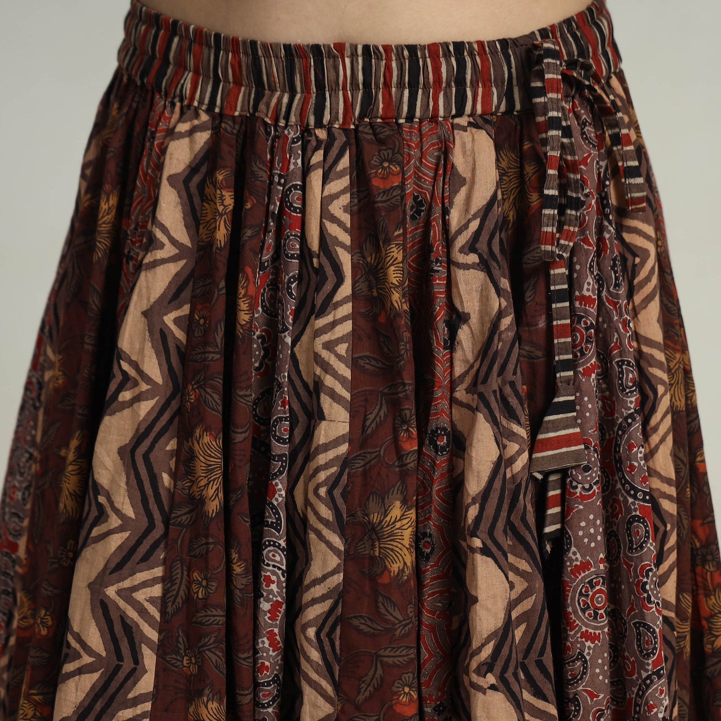 Brown - kutch printed 24 kali cotton long skirt 08