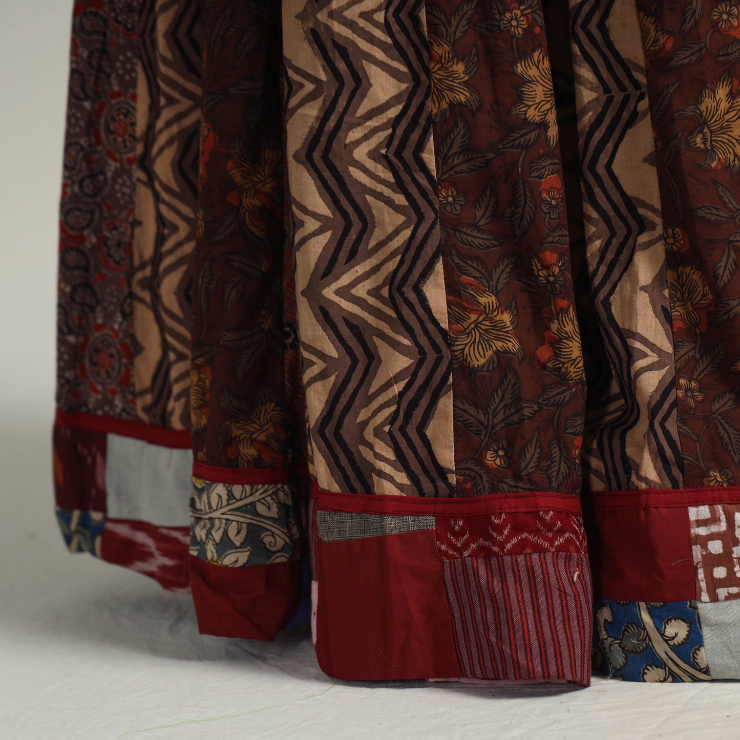 Brown - kutch printed 24 kali cotton long skirt 08