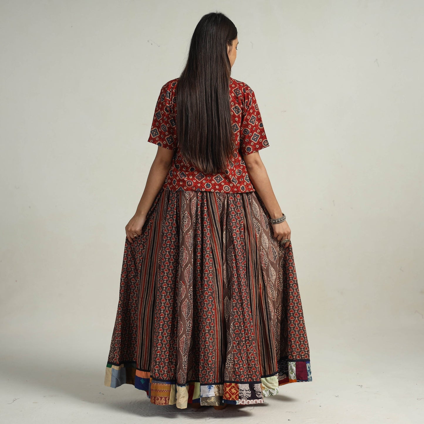 Brown - kutch printed 24 kali cotton long skirt 19