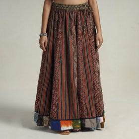 Brown - kutch printed 24 kali cotton long skirt 19