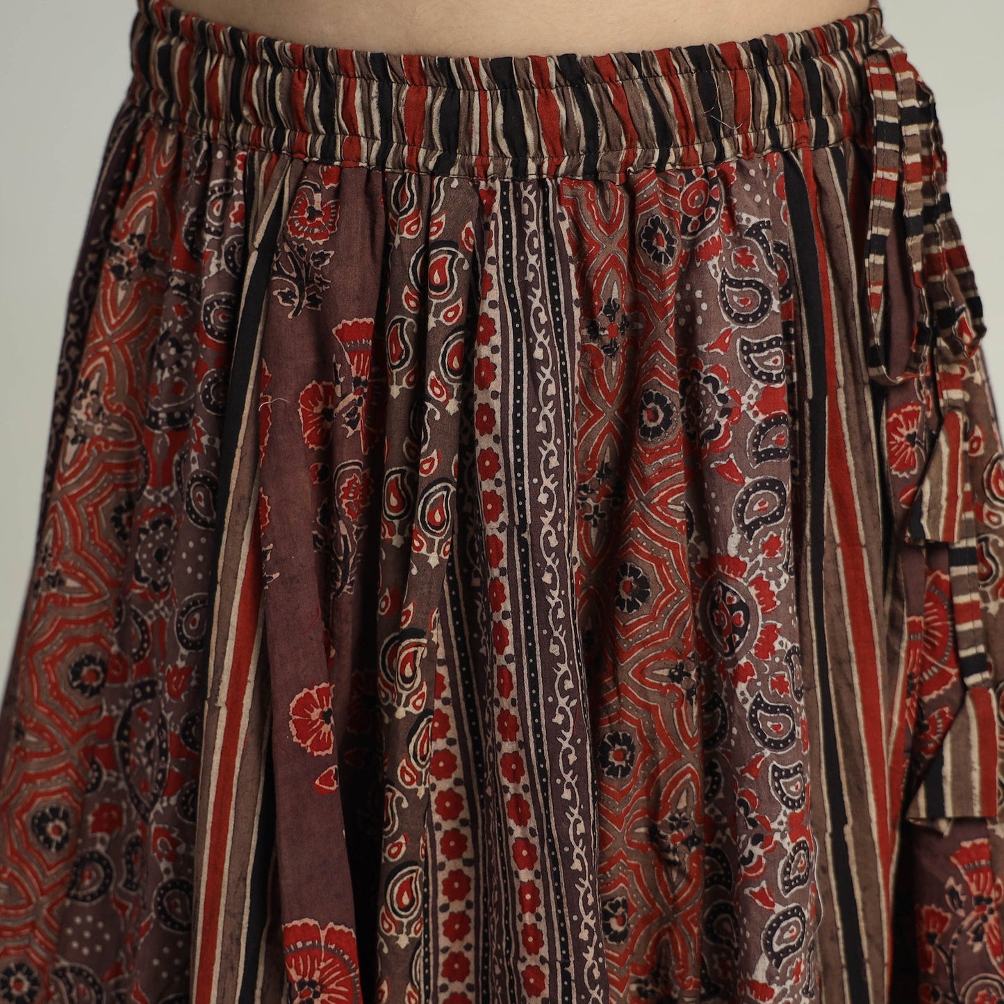 Brown - kutch printed 24 kali cotton long skirt 22