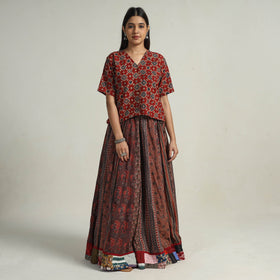 Brown - kutch printed 24 kali cotton long skirt 22