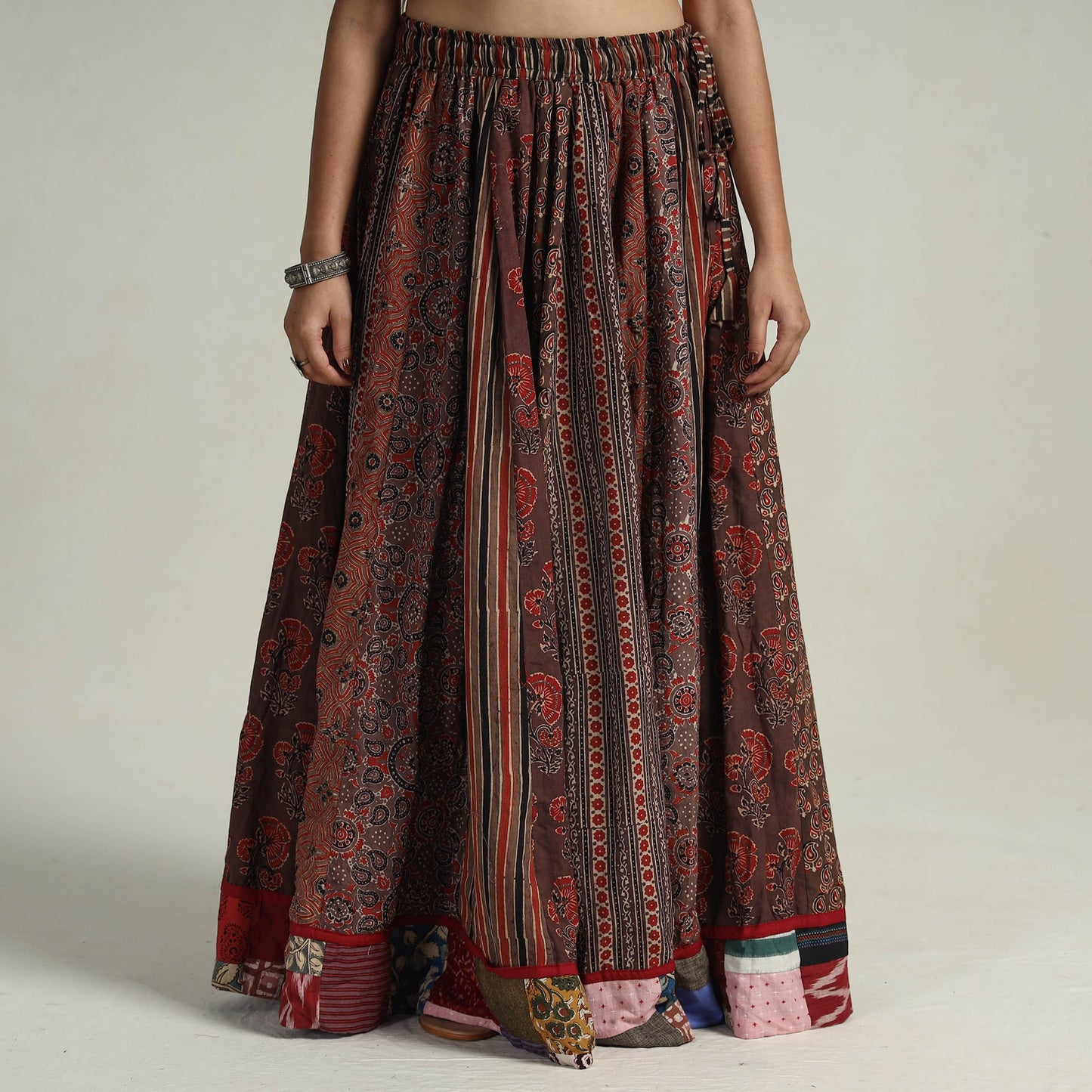 Brown - kutch printed 24 kali cotton long skirt 22