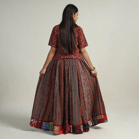 Brown - kutch printed 24 kali cotton long skirt 22