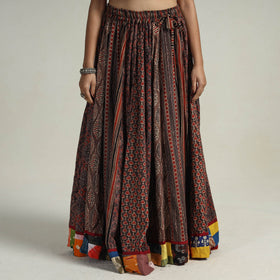 Brown - kutch printed 24 kali cotton long skirt 29