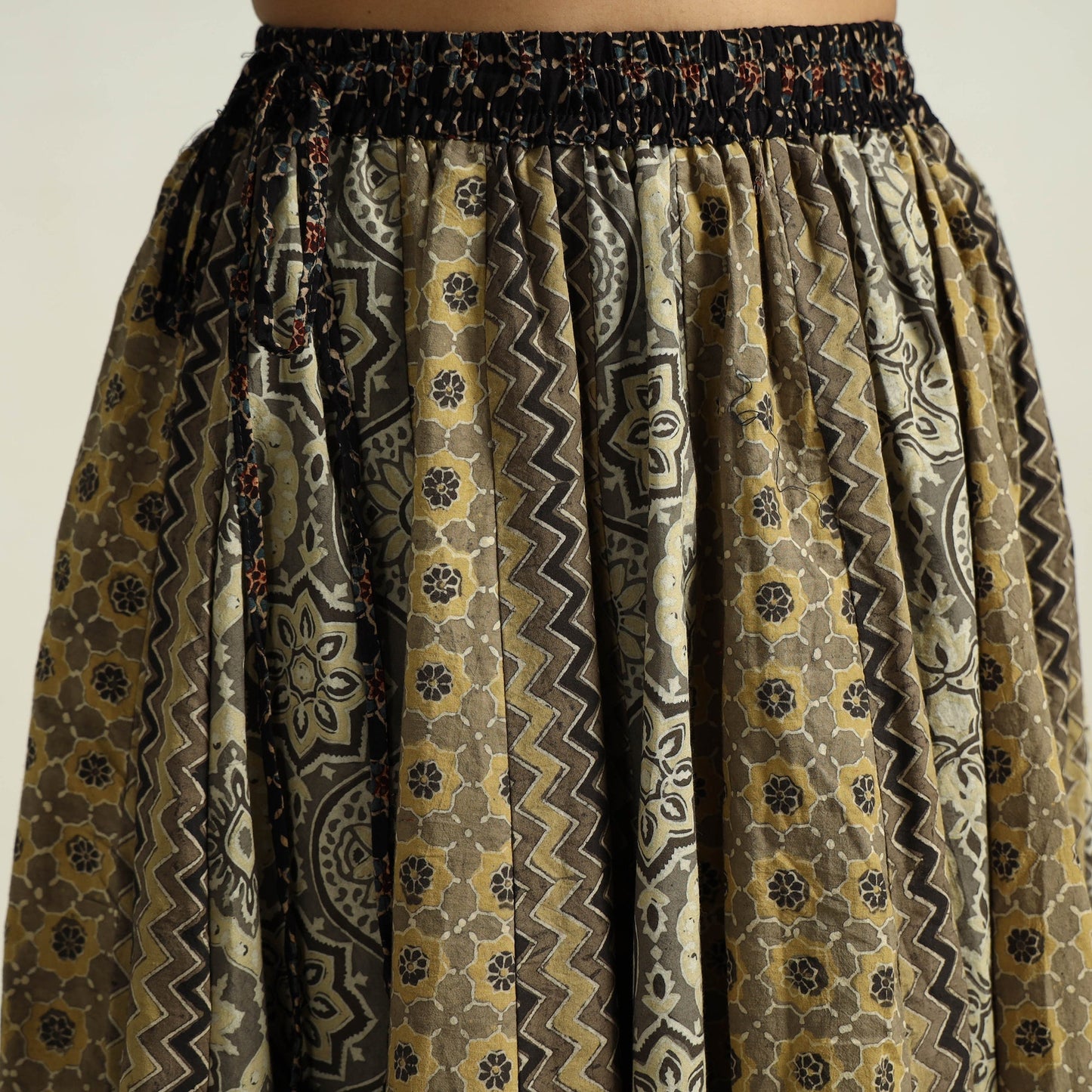 Brown - kutch printed 24 kali cotton long skirt 34