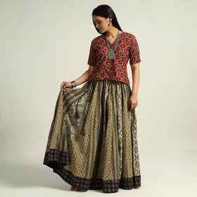 Brown - kutch printed 24 kali cotton long skirt 34