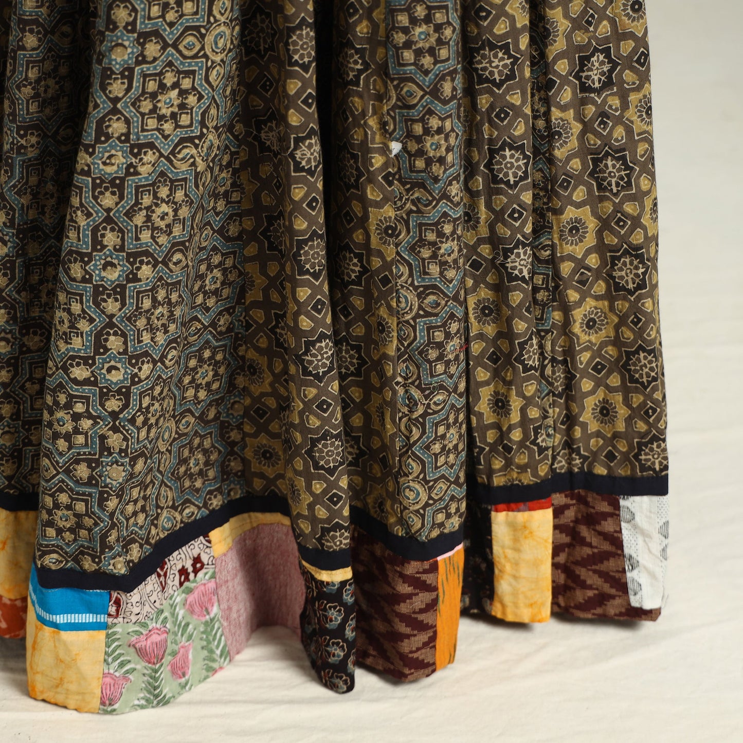 Brown - kutch printed 24 kali cotton long skirt 43