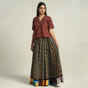 Brown - kutch printed 24 kali cotton long skirt 43