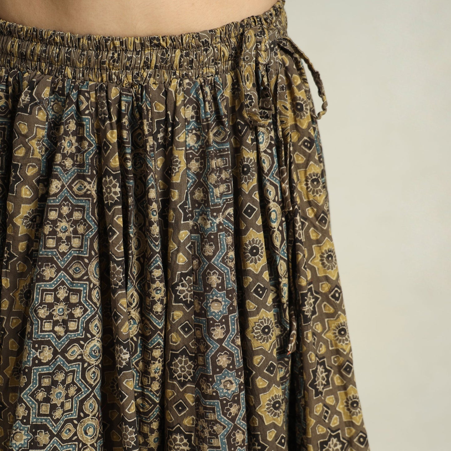 Brown - kutch printed 24 kali cotton long skirt 43