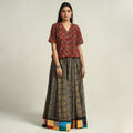 Brown - kutch printed 24 kali cotton long skirt 43
