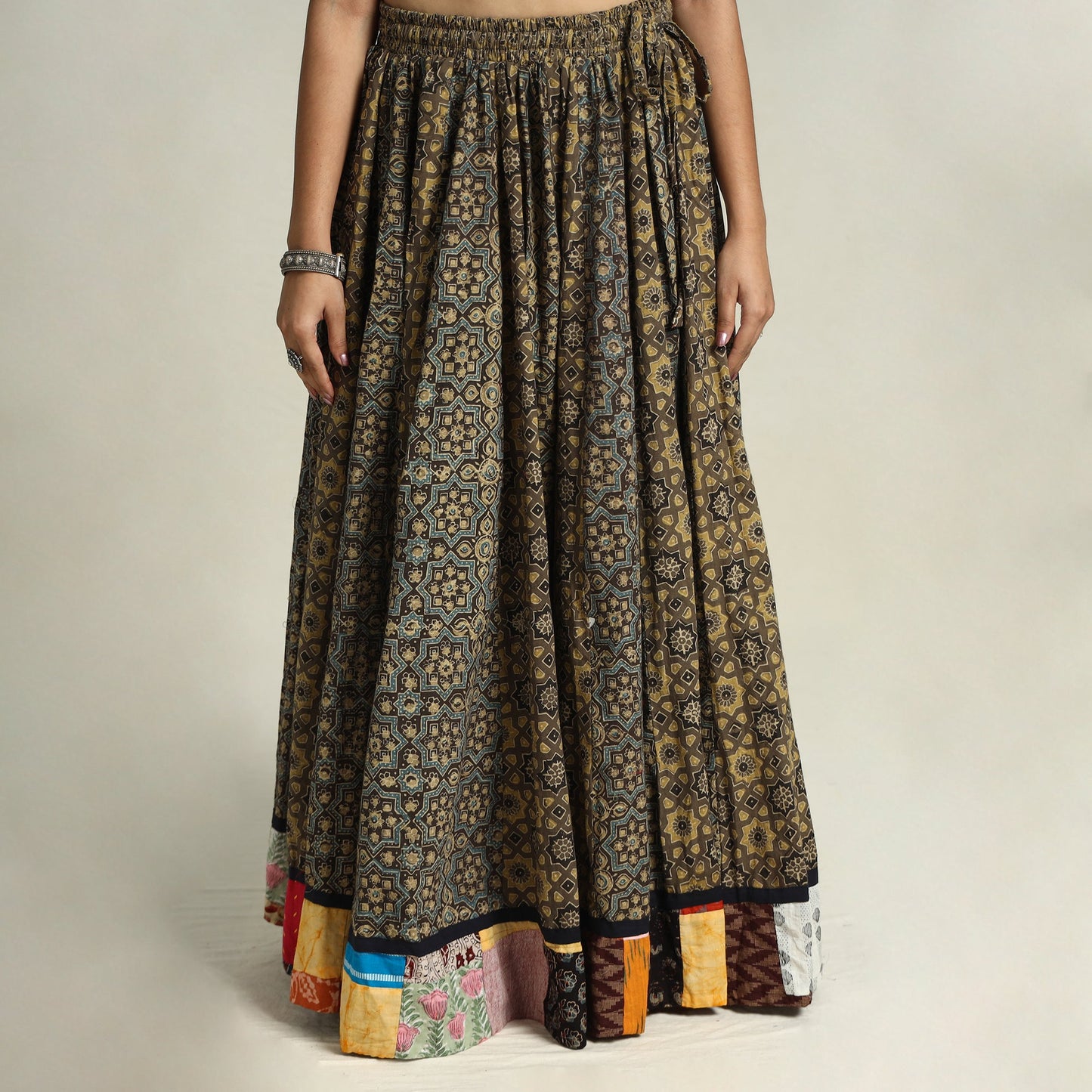 Brown - kutch printed 24 kali cotton long skirt 43