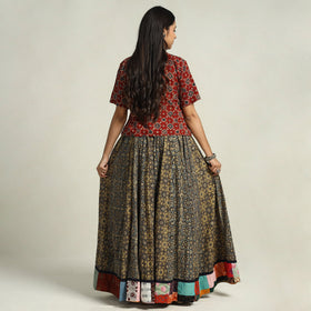 Brown - kutch printed 24 kali cotton long skirt 43