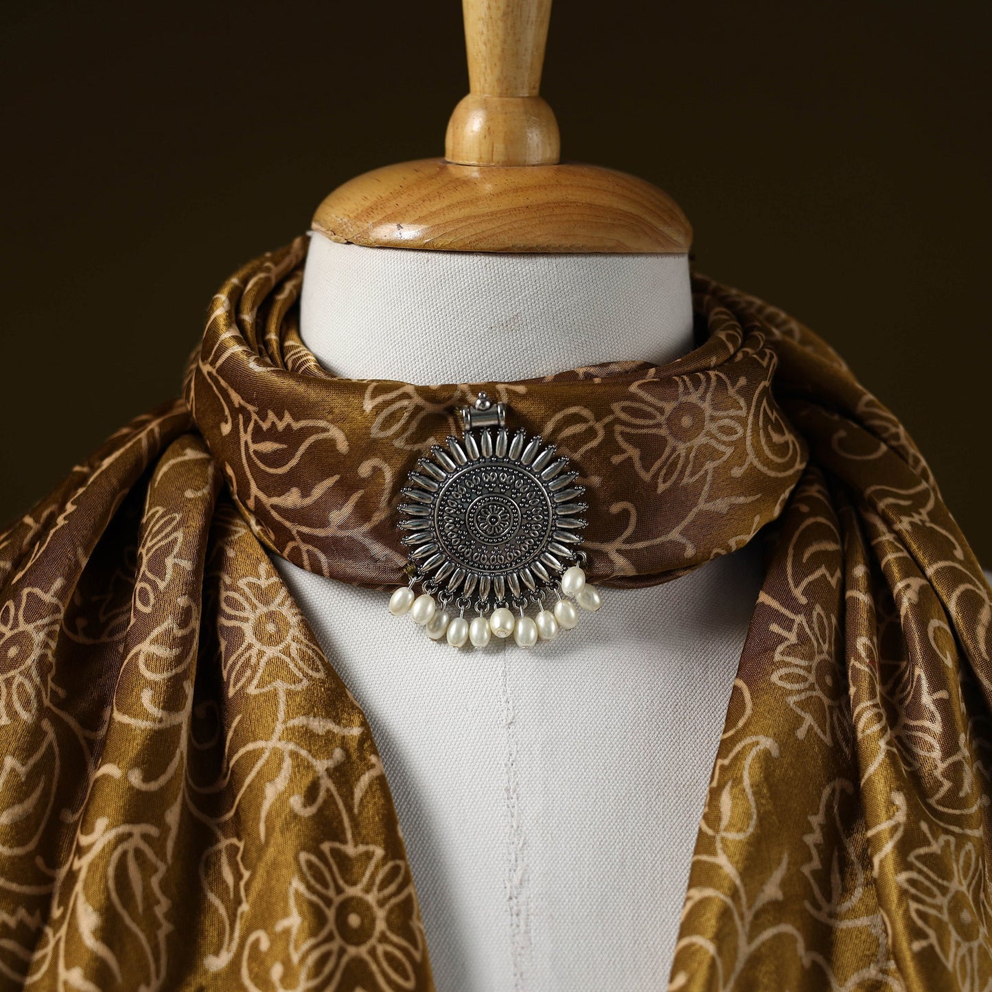 Kutch printed mashru silk pendant necklace scarf 57