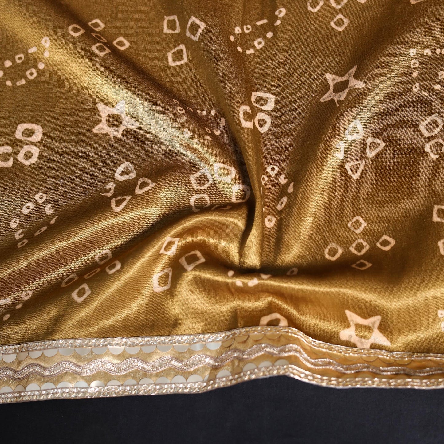 Kutch printed modal silk blouse piece with lace work 34