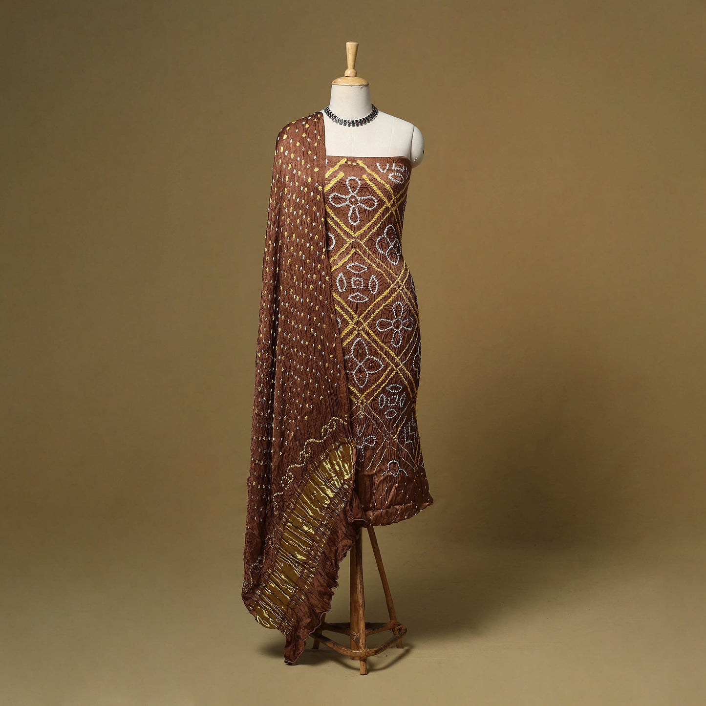 Kutch tie-dye bandhani modal silk 3pc unstitched dress