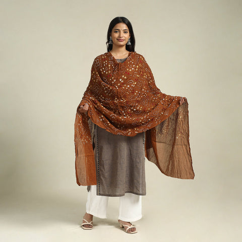 Brown Kutch Tie-Dye Cotton Bandhani Dupatta