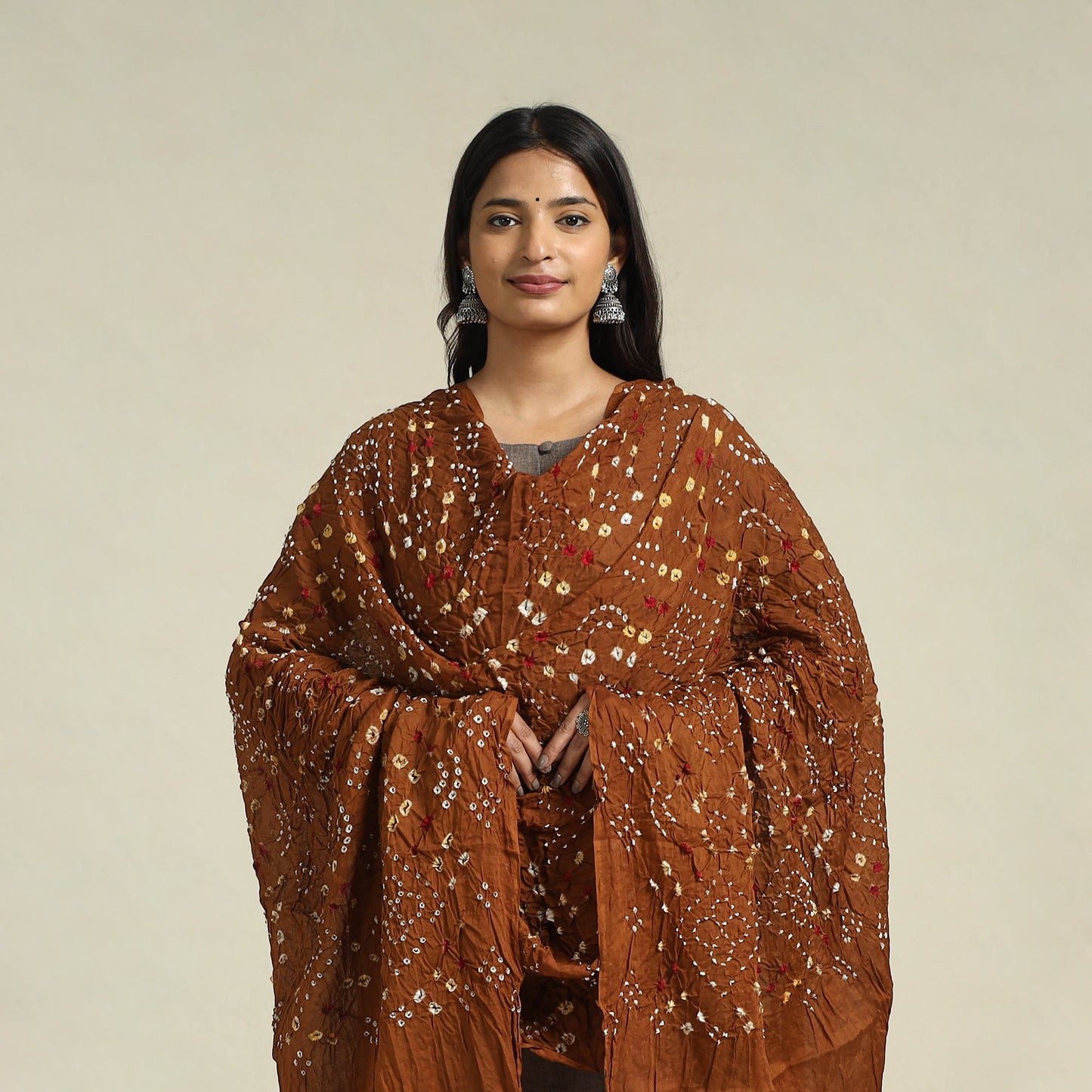  Brown Kutch Tie-Dye Cotton Bandhani Dupatta