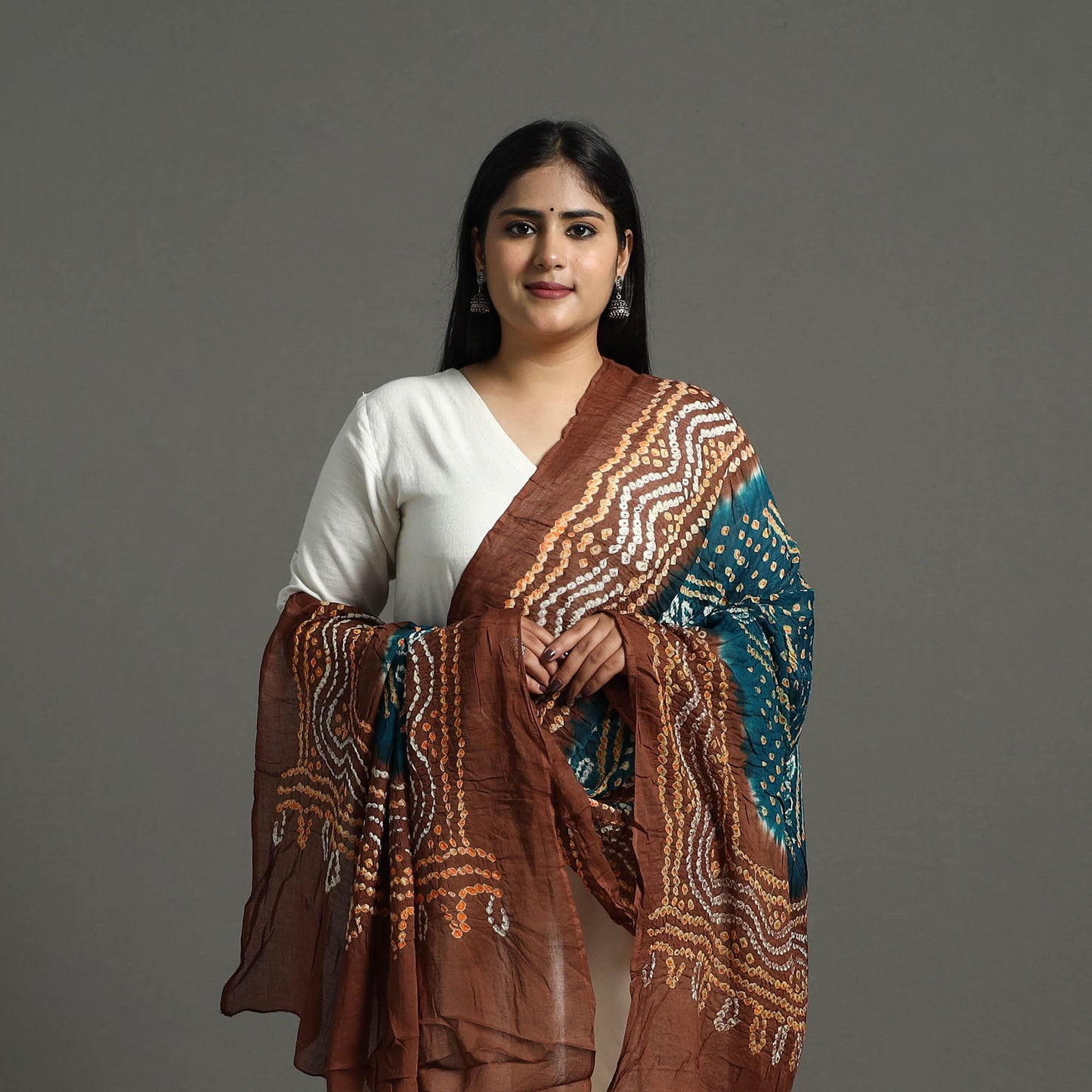 Buy Brown Kutch Tie & Dye Cotton Bandhani Dupatta