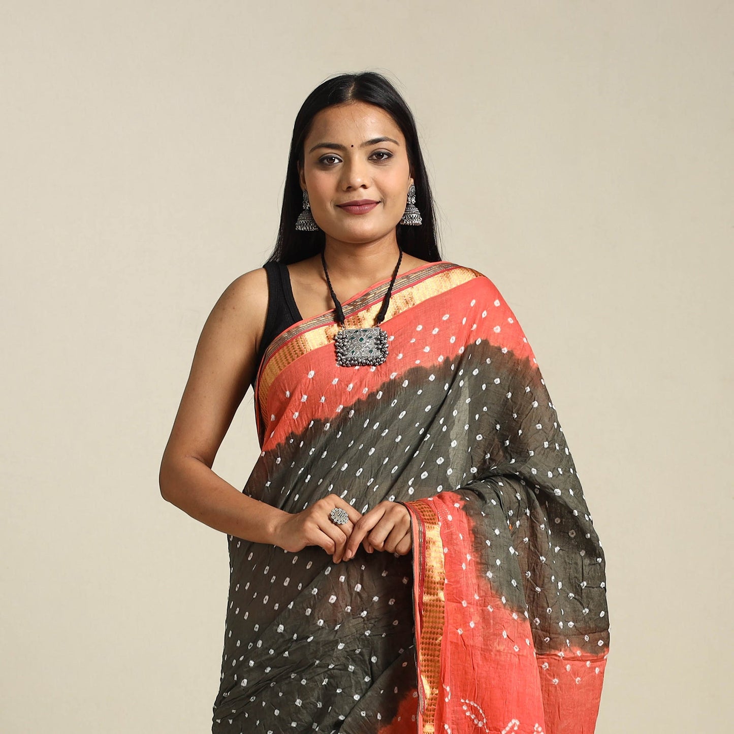 Brown Kutch Tie-Dye Cotton Bandhani Saree