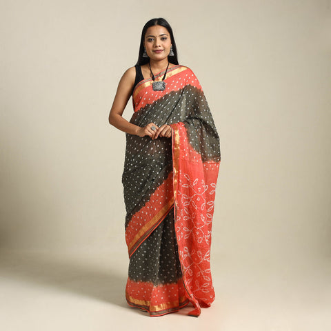 Brown Kutch Tie-Dye Cotton Bandhani Saree