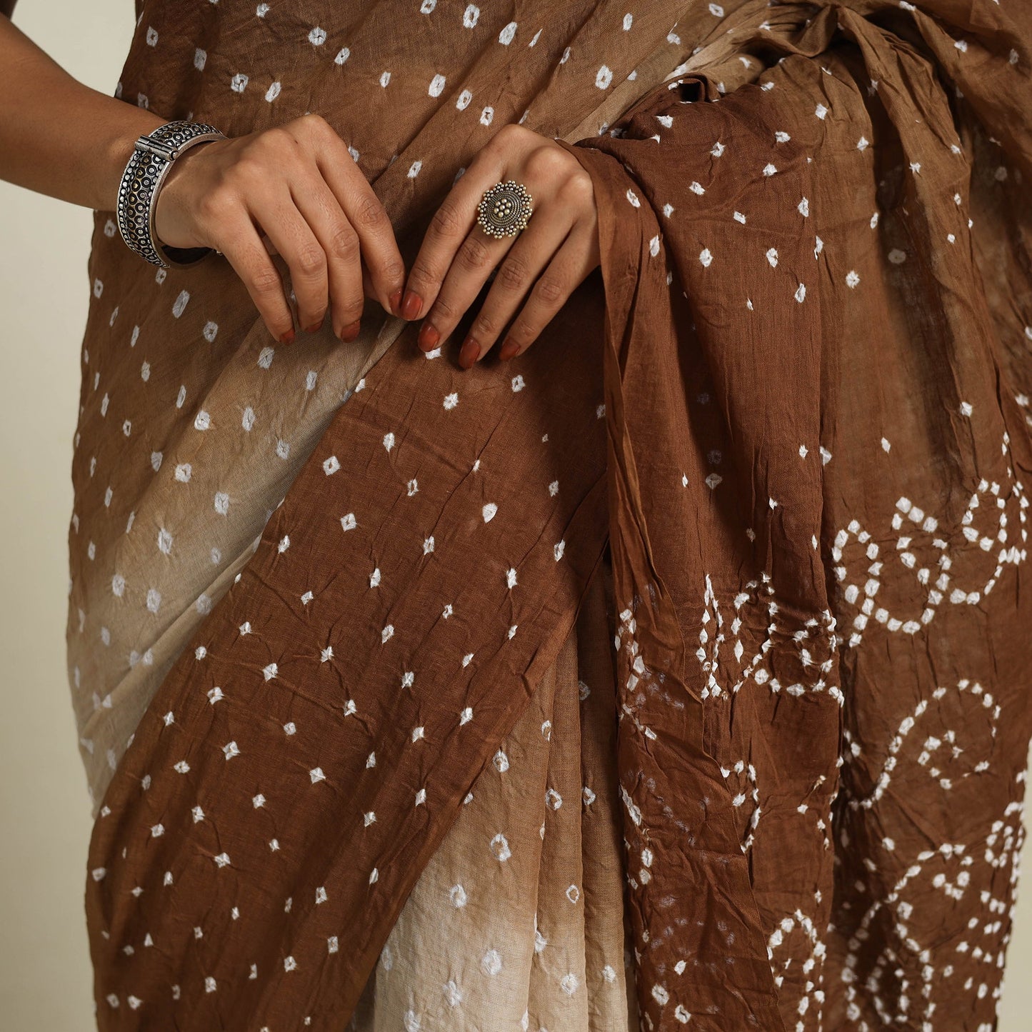 Brown Kutch Tie-Dye Cotton Bandhani Saree