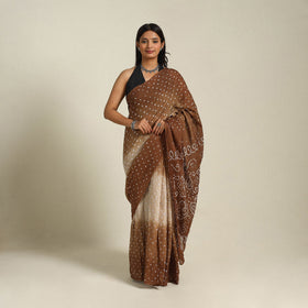Brown Kutch Tie-Dye Cotton Bandhani Saree