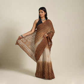 Brown Kutch Tie-Dye Cotton Bandhani Saree