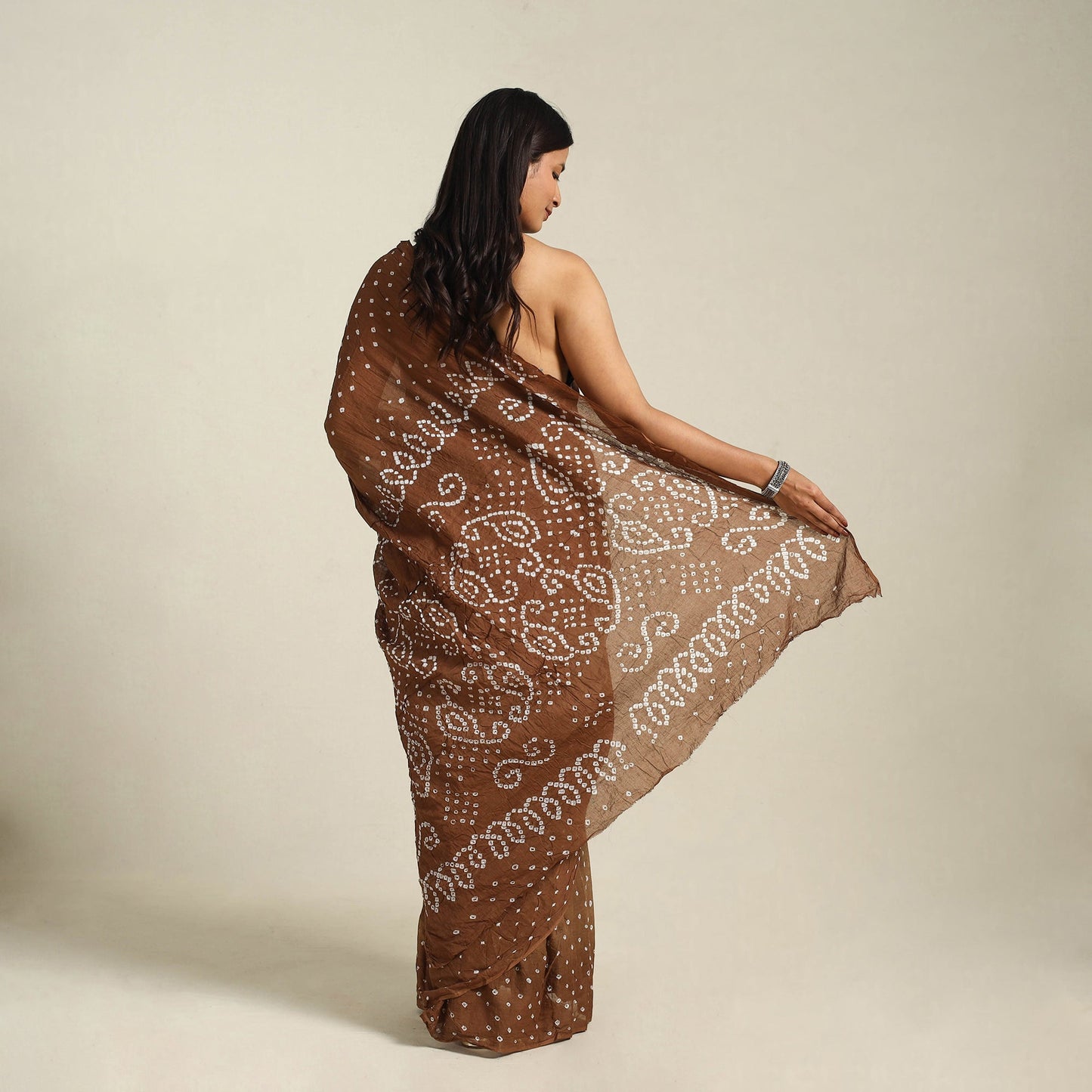 Brown Kutch Tie-Dye Cotton Bandhani Saree