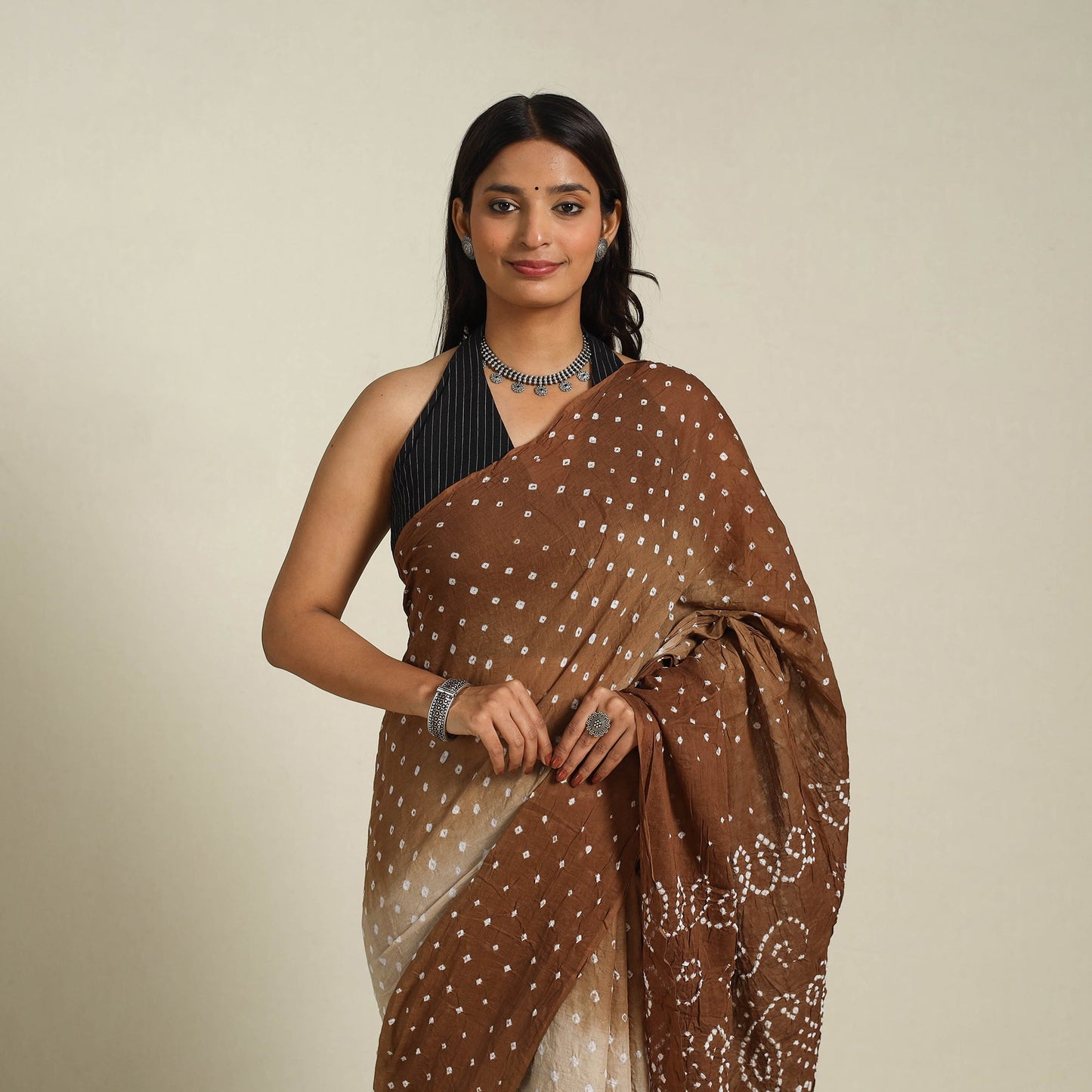 Brown Kutch Tie-Dye Cotton Bandhani Saree